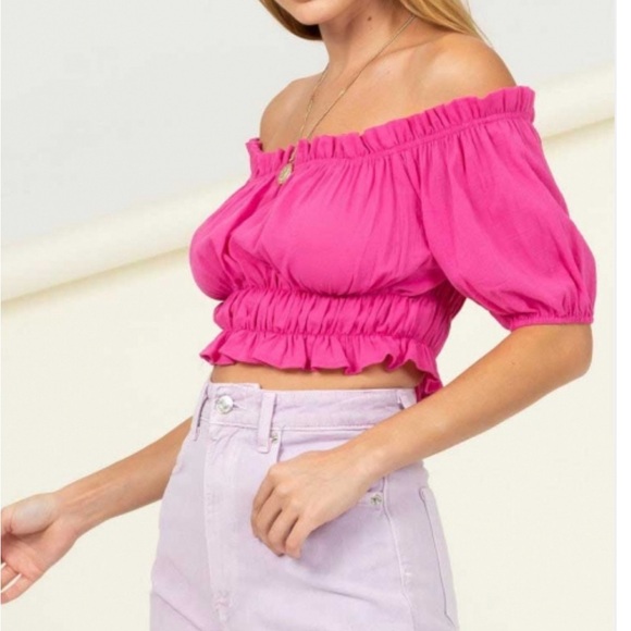 Love At First Sight Off-Shoulder Top Fuchsia - Picture 2 of 3